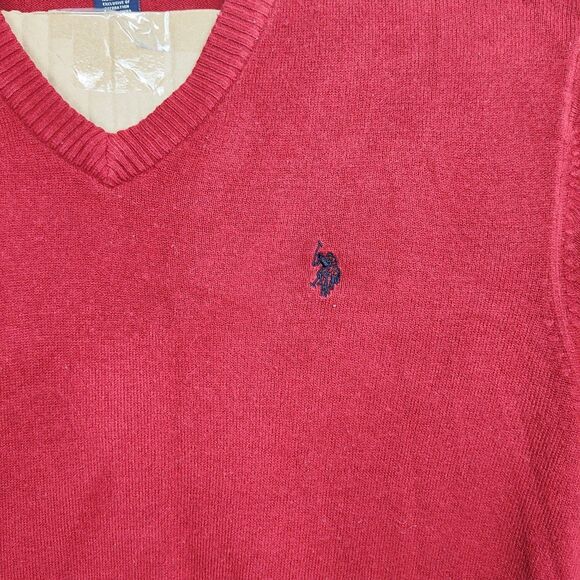 US Polo Assn. V-Neck Sweater Men's L Red Pullover Long Sleeves Embroidered Logo - Picture 3 of 10